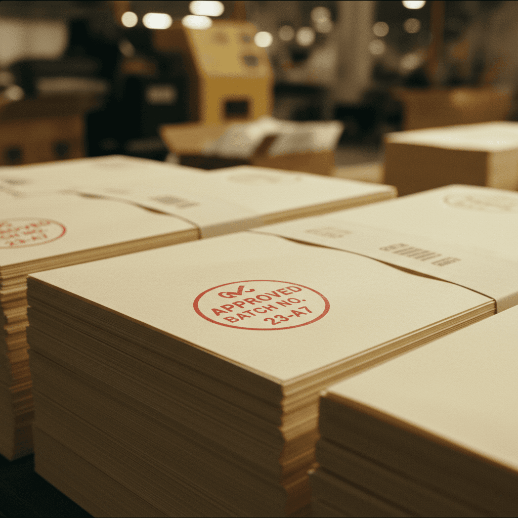 Quality-controlled envelope production batches ready for distribution