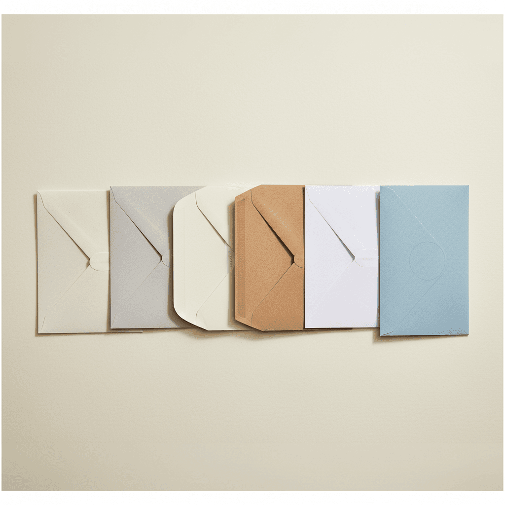 Range of envelope products including diamond, wallet, and pocket flap styles